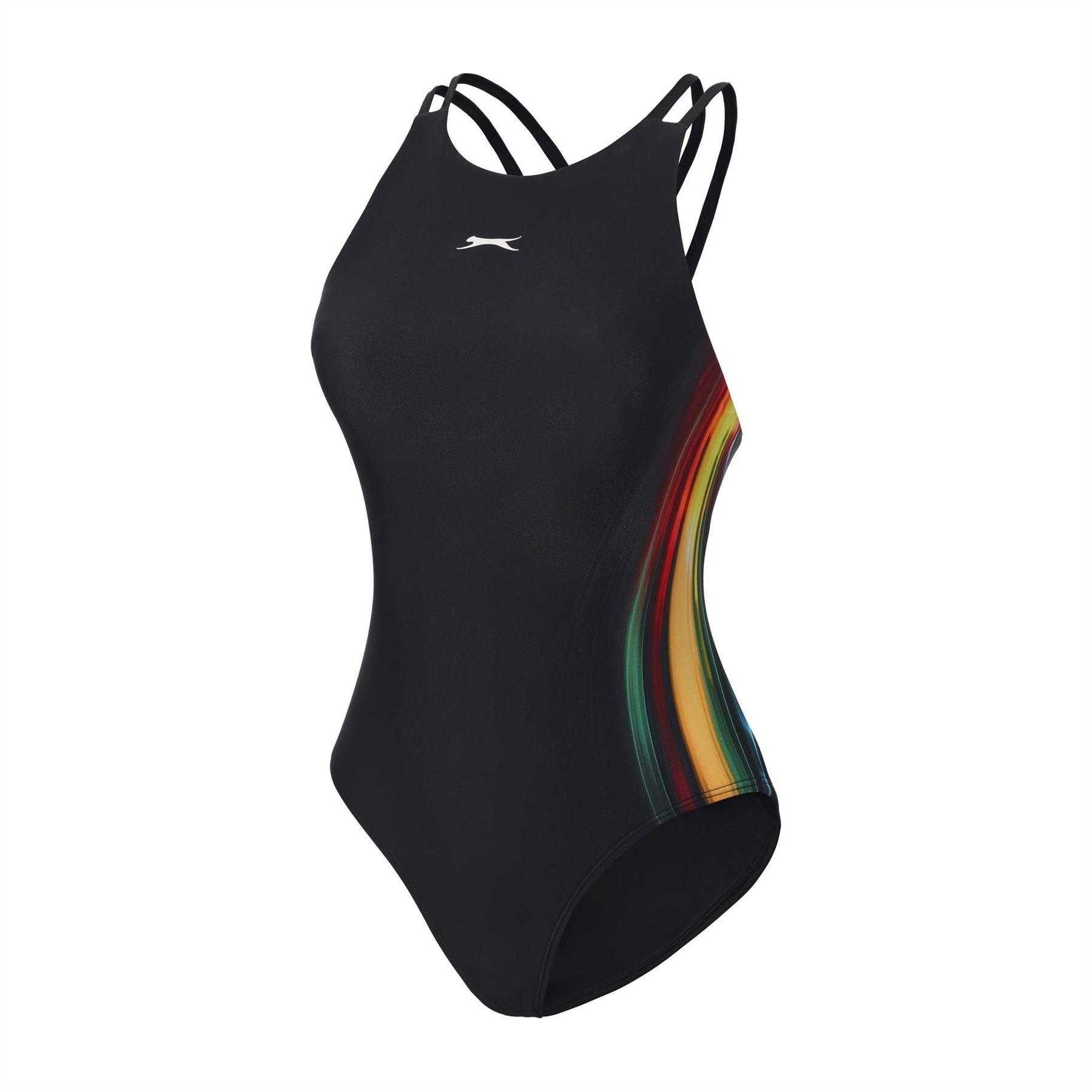 Black Print - Side - Slazenger Womens-Ladies String-Back One Piece Swimsuit