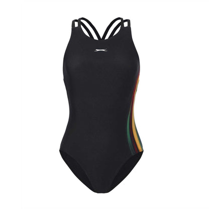 Black Print - Front - Slazenger Womens-Ladies String-Back One Piece Swimsuit