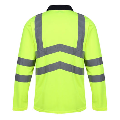 Yellow-Navy - Back - Regatta Professional Unisex Adult High-Vis Long-Sleeved Polo Shirt