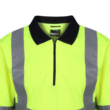 Yellow-Navy - Side - Regatta Professional Unisex Adult High-Vis Long-Sleeved Polo Shirt