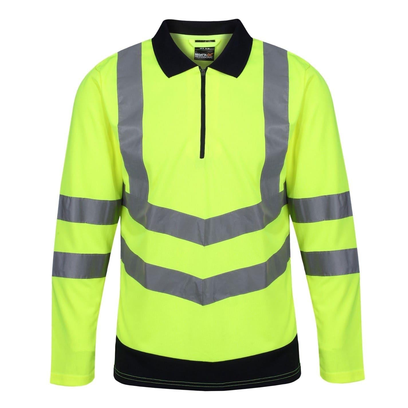 Yellow-Navy - Front - Regatta Professional Unisex Adult High-Vis Long-Sleeved Polo Shirt