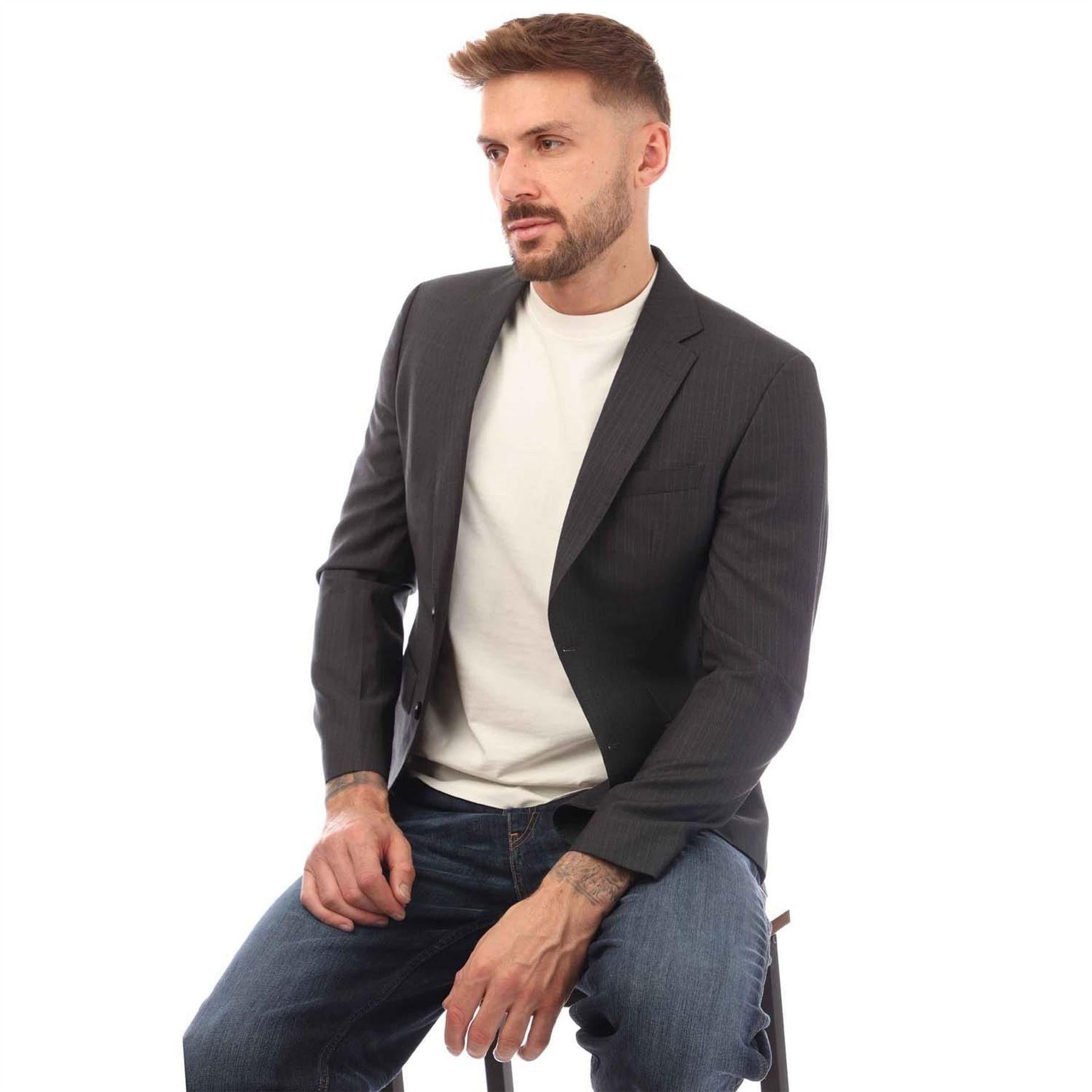 Grey - Lifestyle - Boss Mens Pinstripe Virgin Wool Blazer