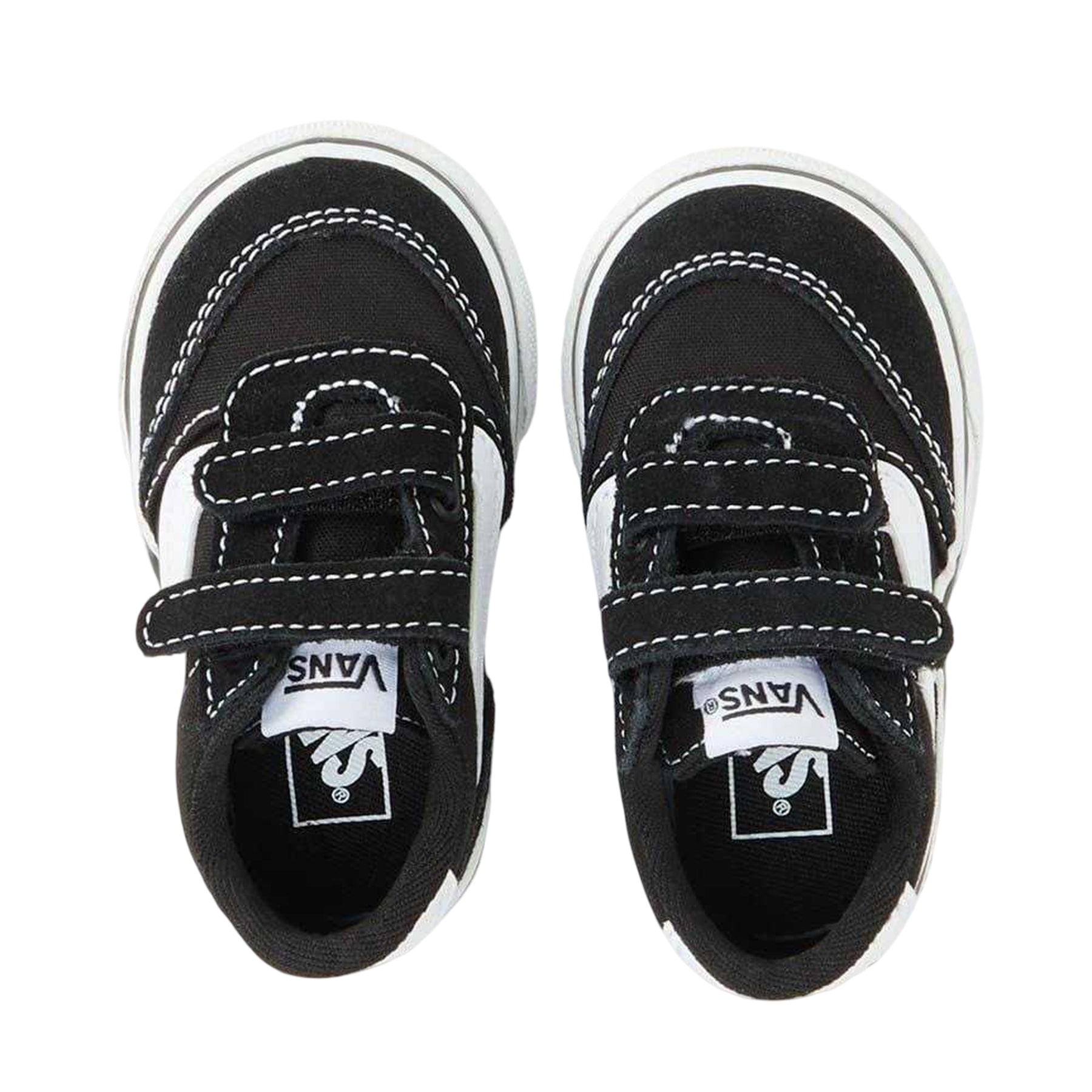 Black-White - Side - Vans Childrens-Kids VanAct Brooklyn Canvas Trainers
