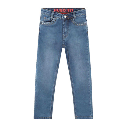 Blue Denim - Front - Hugo Boys Denim Plain Jeans