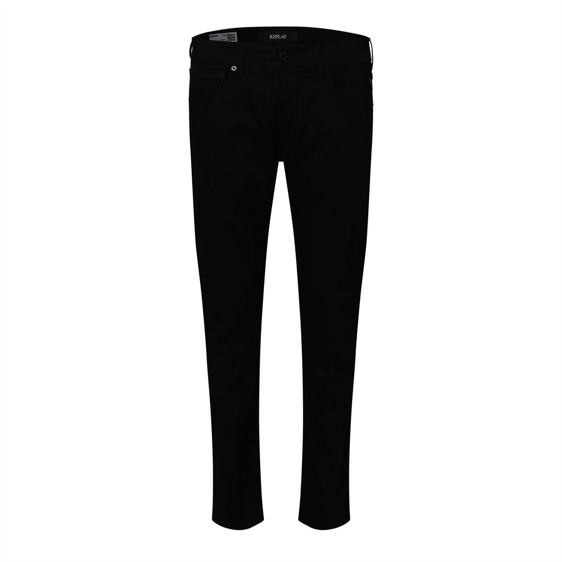 Black - Front - Replay Mens Plain Straight Jeans