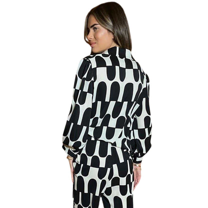 Black-Cream - Back - AX Paris Womens-Ladies Geometric 3-4 Sleeve Shirt