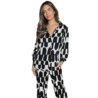 Black-Cream - Front - AX Paris Womens-Ladies Geometric 3-4 Sleeve Shirt