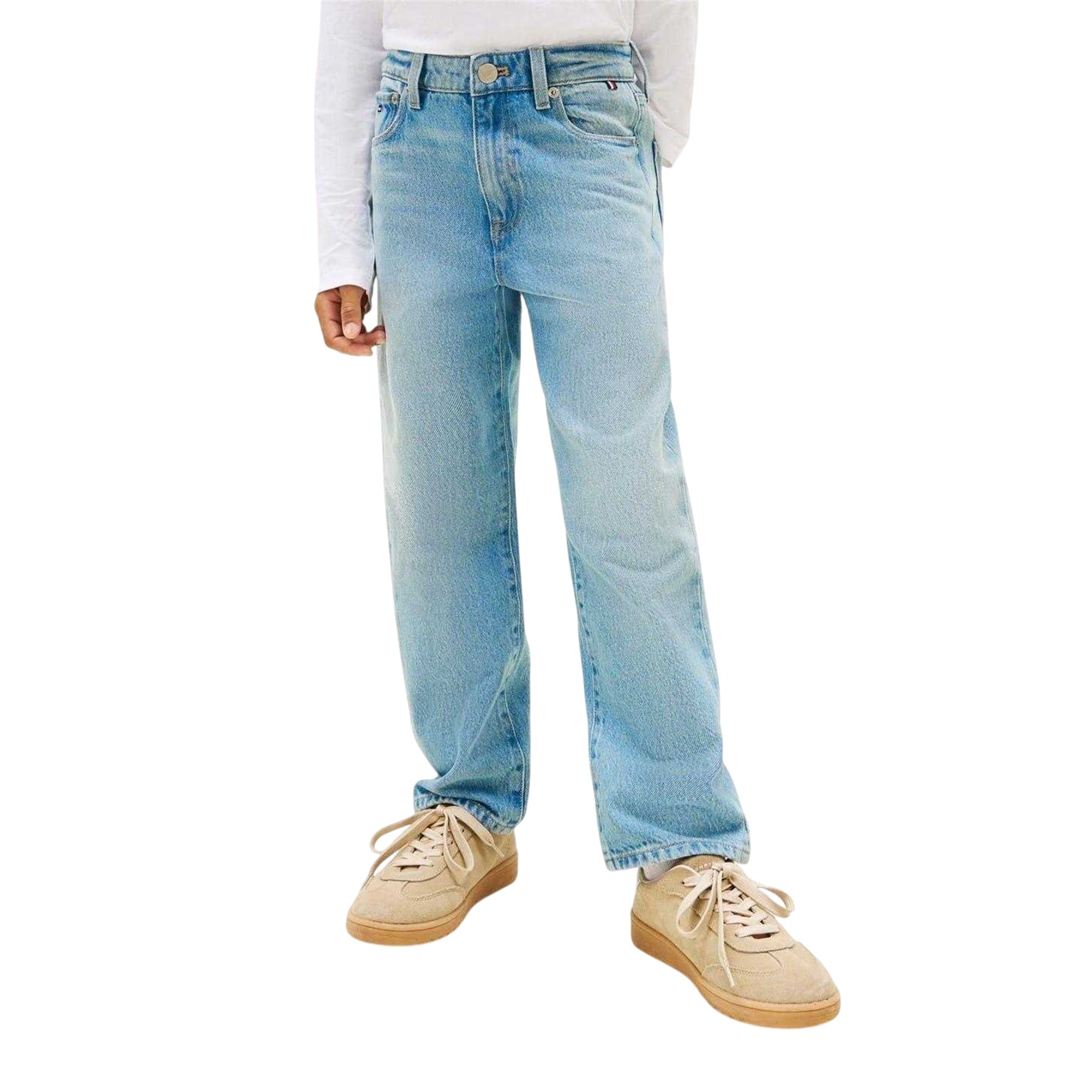 Light Denim - Lifestyle - Tommy Hilfiger Boys Mid Rise Wide Leg Jeans