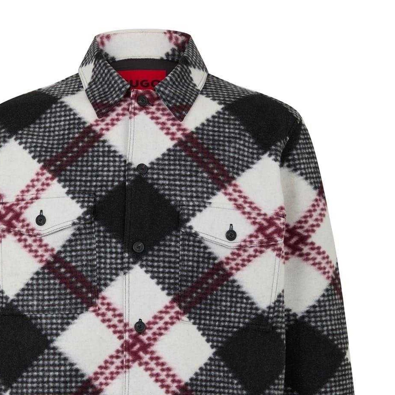 Black-White-Red Check - Side - Hugo Mens Enalu Plaid Overshirt