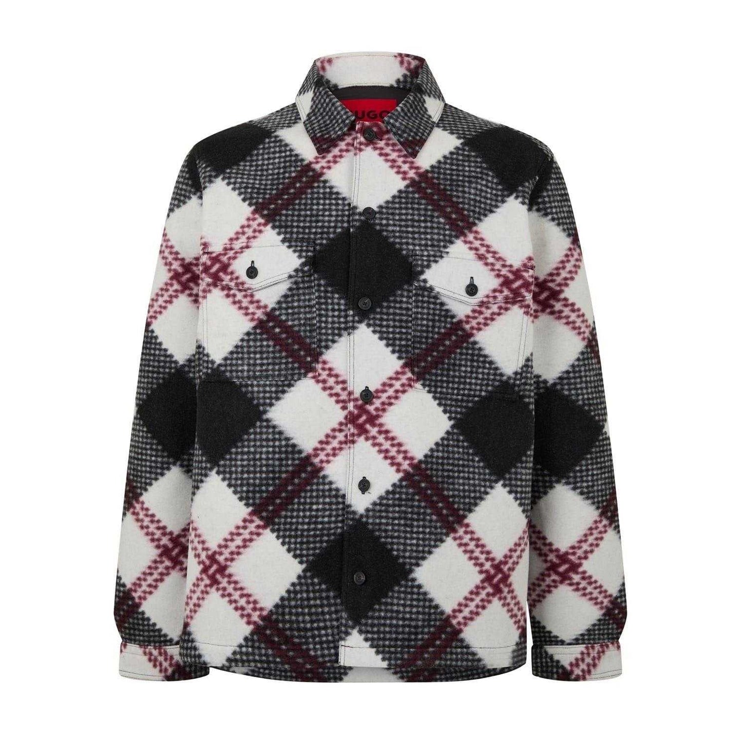 Black-White-Red Check - Front - Hugo Mens Enalu Plaid Overshirt