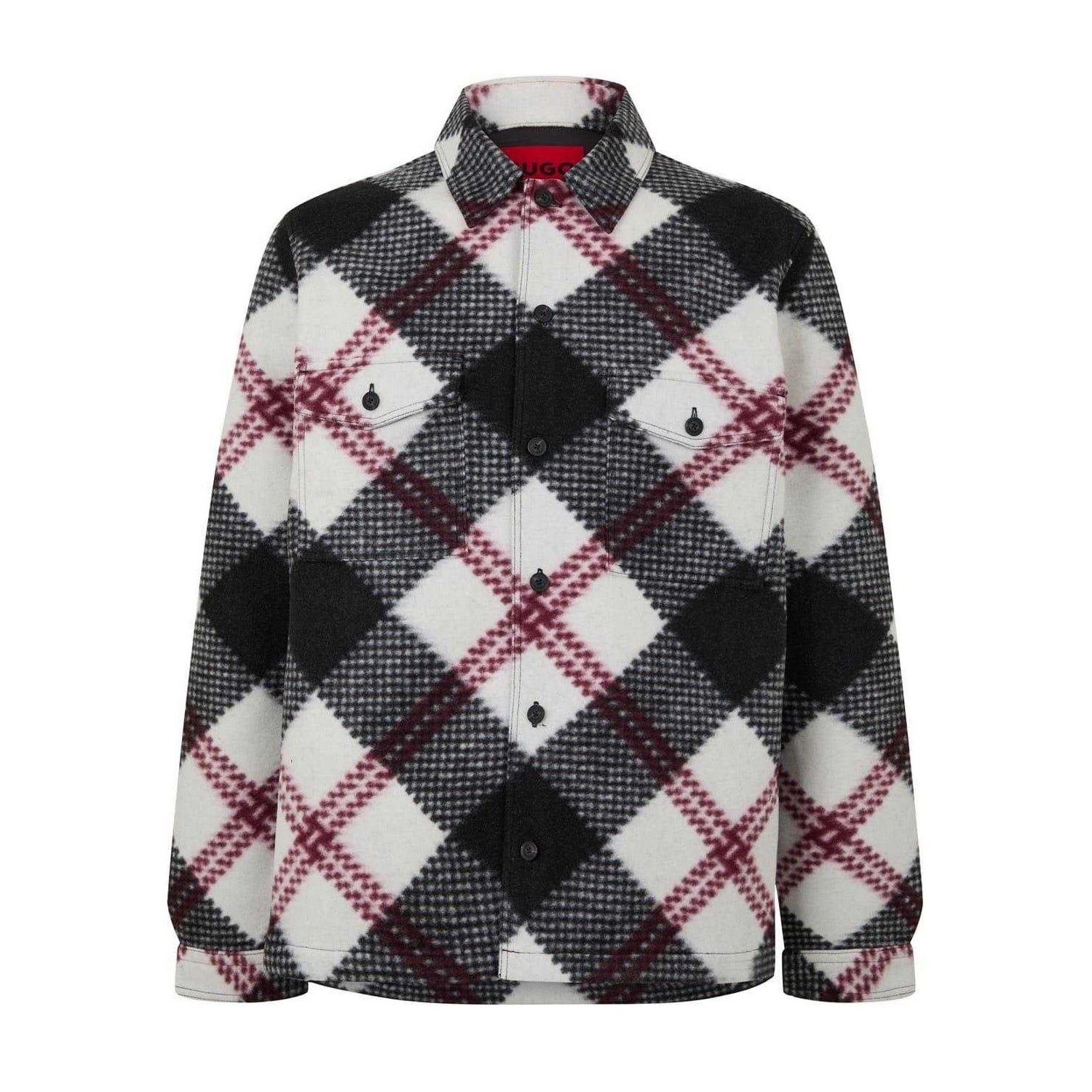 Black-White-Red Check - Front - Hugo Mens Enalu Plaid Overshirt
