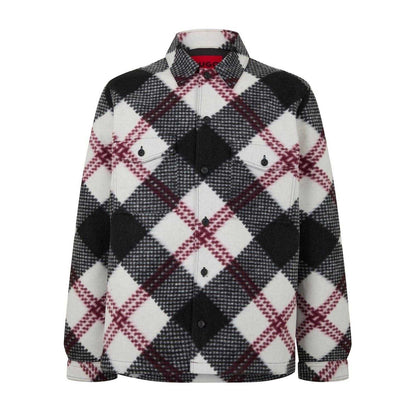 Black-White-Red Check - Front - Hugo Mens Enalu Plaid Overshirt