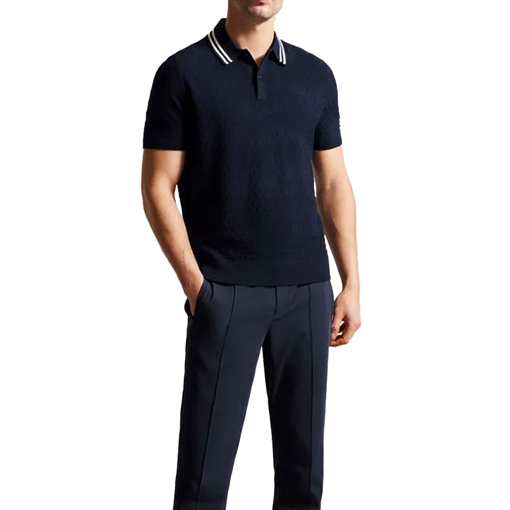 Navy - Side - Ted Baker Mens Mahana T-Stitched Regular Polo Shirt