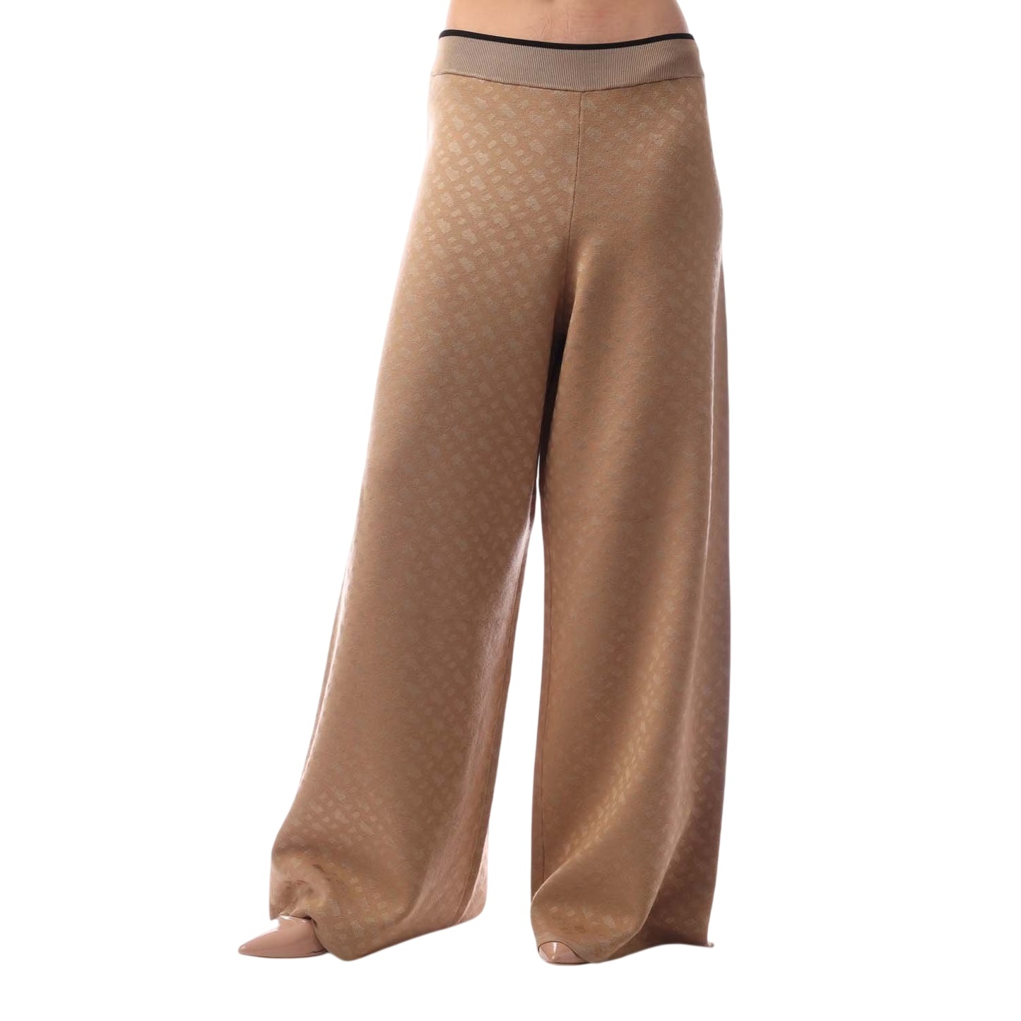 Medium Beige - Front - Boss Womens-Ladies Filara Geometric Wide Leg Palazzo Trousers