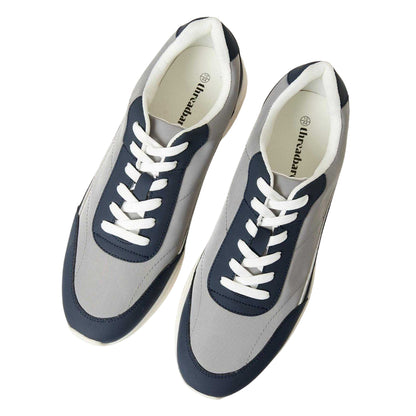 Navy - Side - Threadbare Mens Ariba Textile Trainers