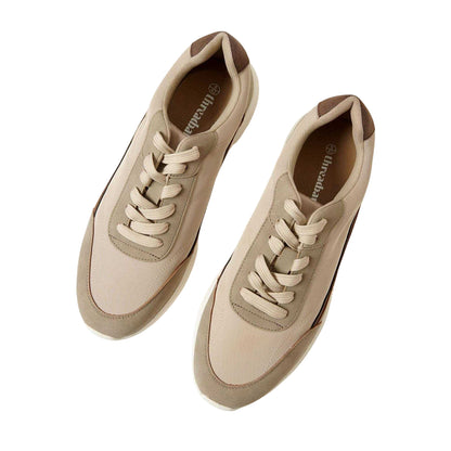 Beige - Side - Threadbare Mens Ariba Textile Trainers