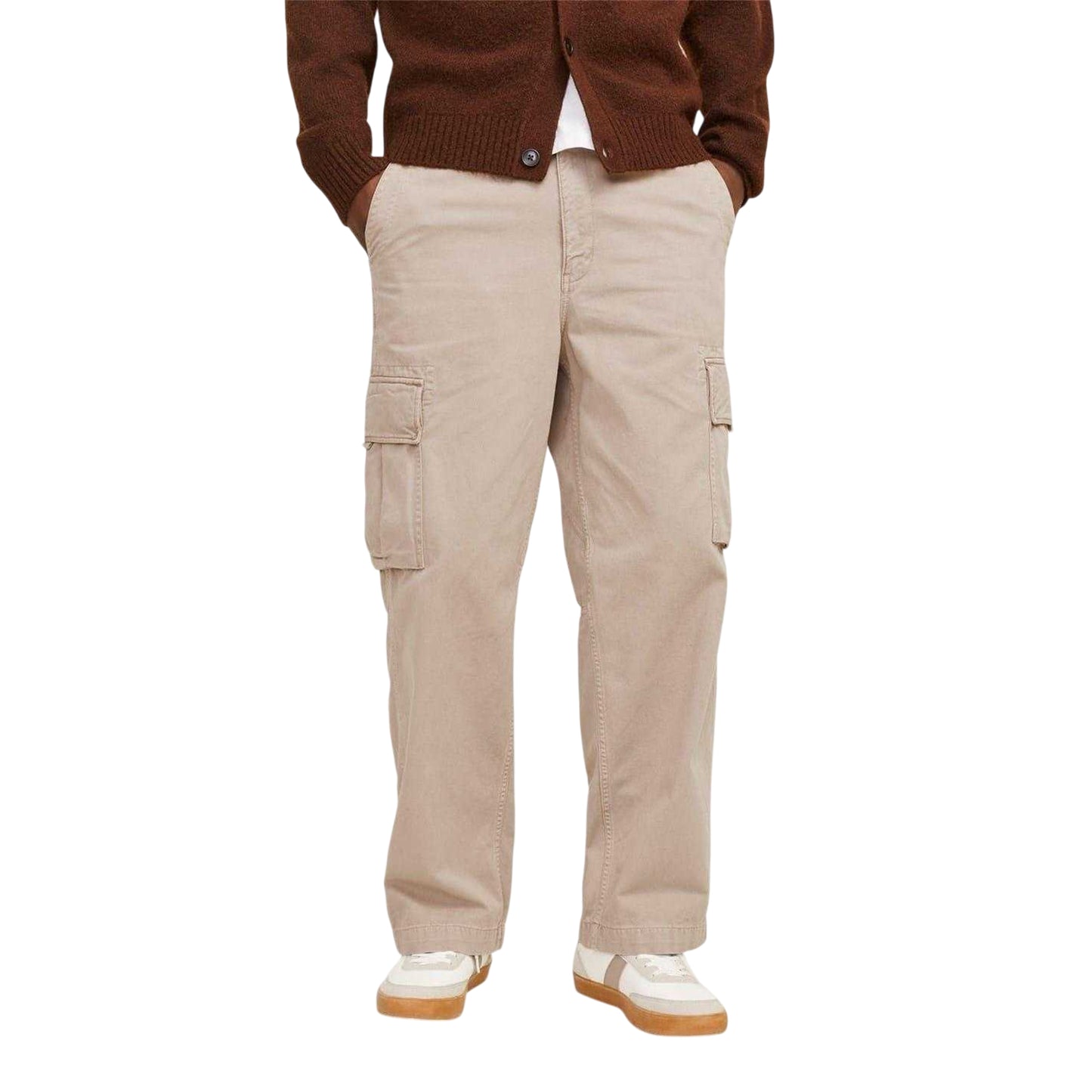 Taupe - Side - Jack And Jones Mens Atlas Wide Leg Cargo Trousers