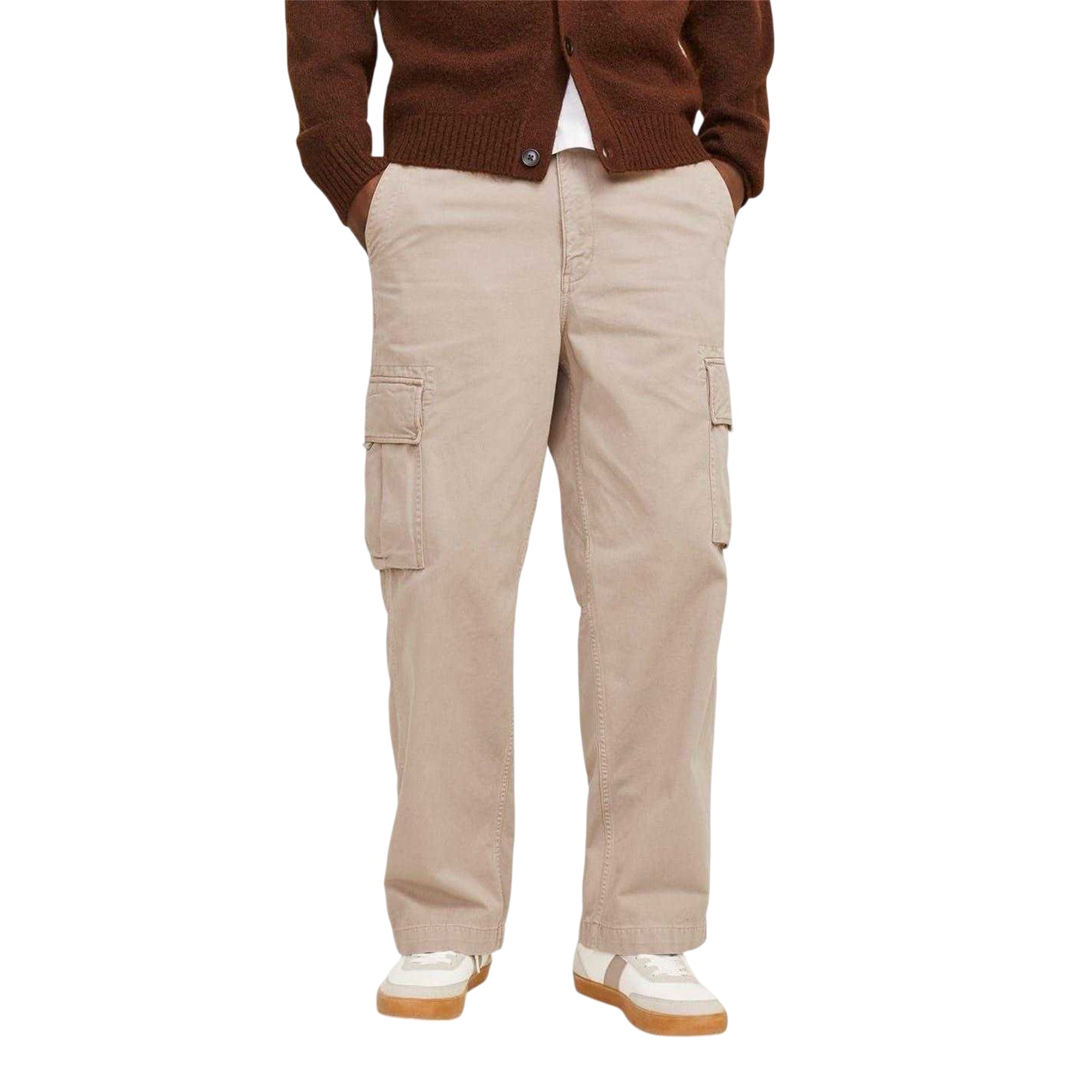 Taupe - Side - Jack And Jones Mens Atlas Wide Leg Cargo Trousers
