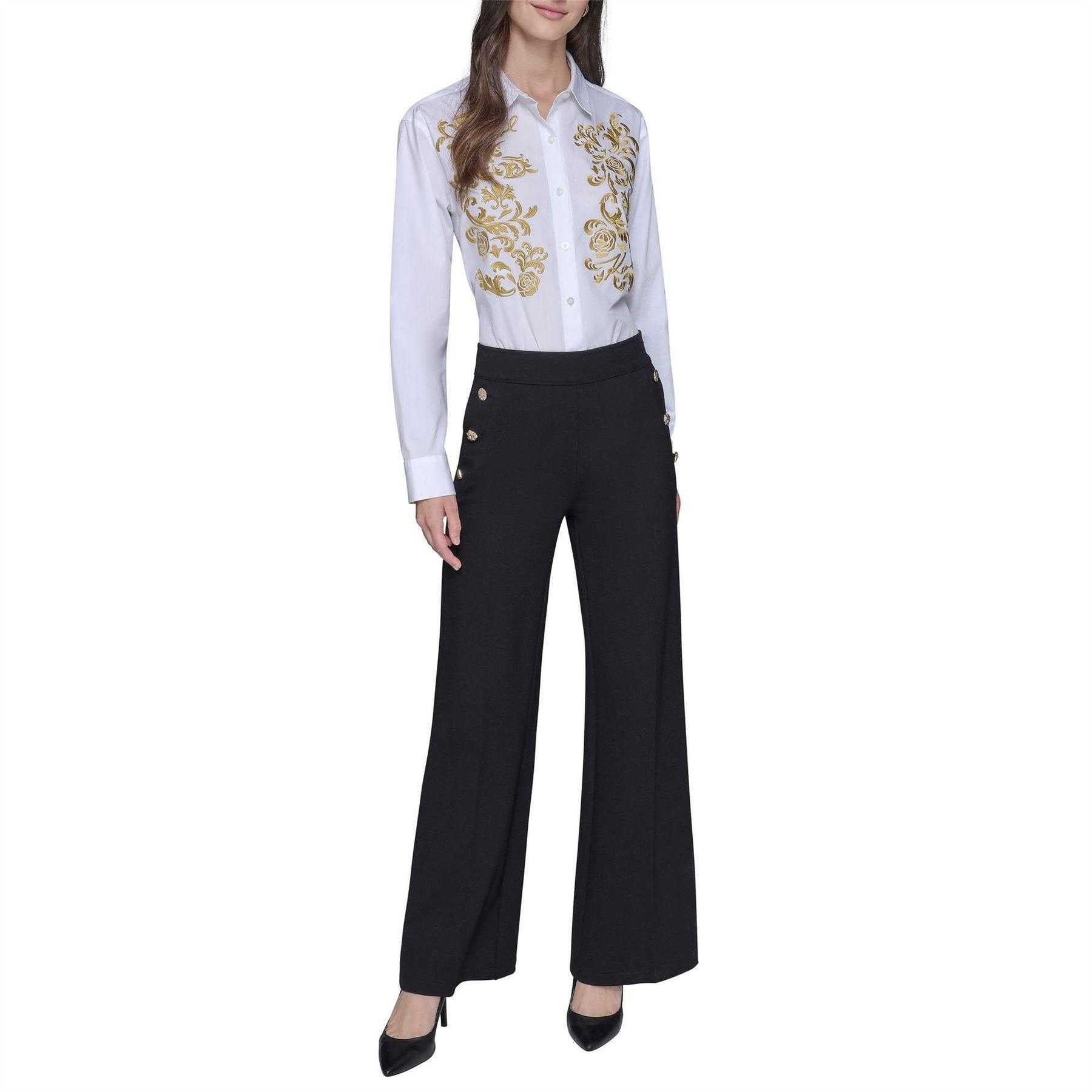 Black - Lifestyle - Karl Lagerfeld Womens-Ladies Wide Leg Trousers