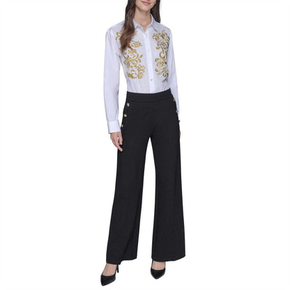 Black - Lifestyle - Karl Lagerfeld Womens-Ladies Wide Leg Trousers