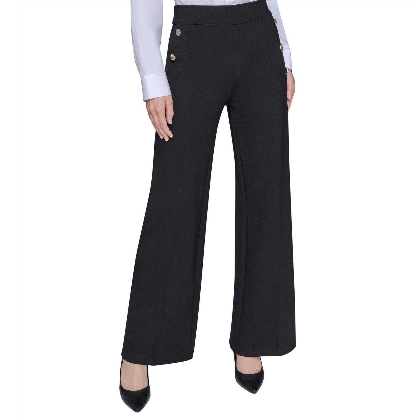 Black - Front - Karl Lagerfeld Womens-Ladies Wide Leg Trousers