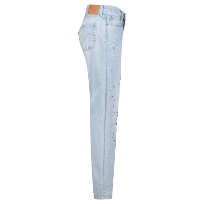 Blue - Side - Levis Womens-Ladies 501 Diamante Jeans