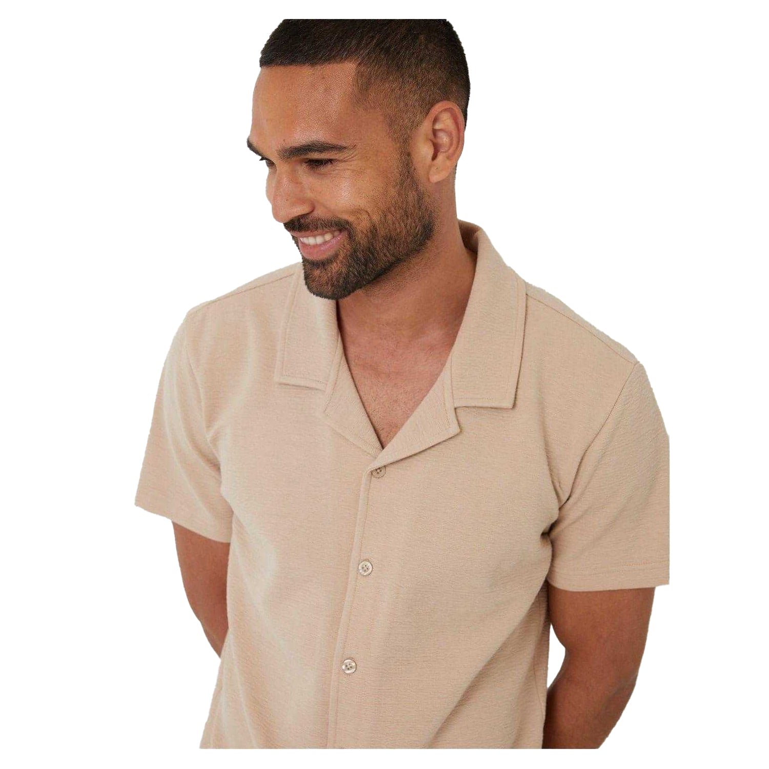 Stone - Side - Threadbare Mens Embley Solid Relaxed Fit Shirt