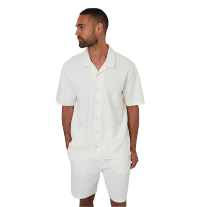 Ecru - Front - Threadbare Mens Embley Solid Relaxed Fit Shirt