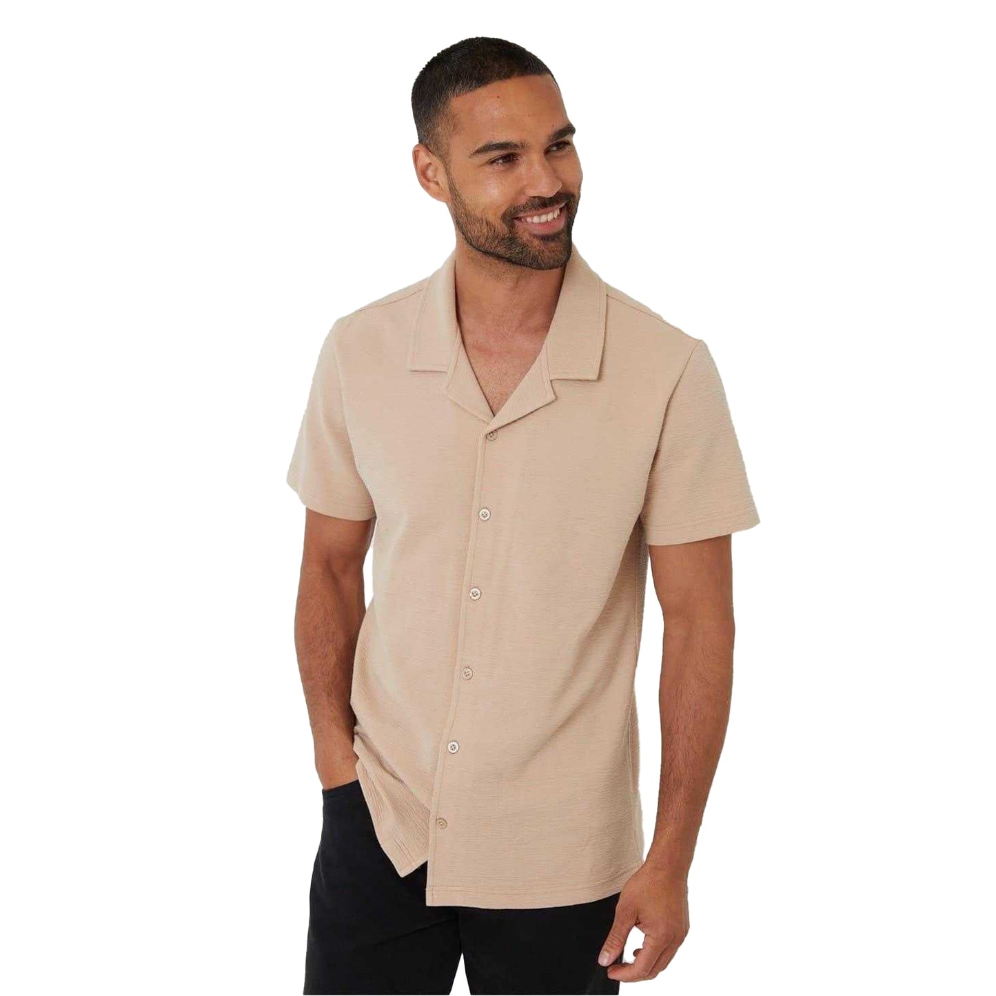 Stone - Front - Threadbare Mens Embley Solid Relaxed Fit Shirt
