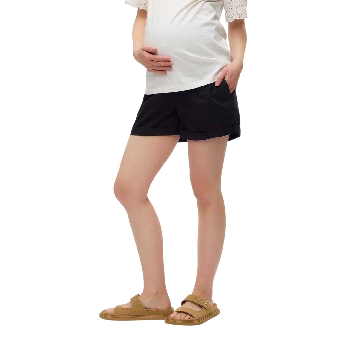 Black - Side - Mamalicious Womens-Ladies Denim Plain Maternity Shorts