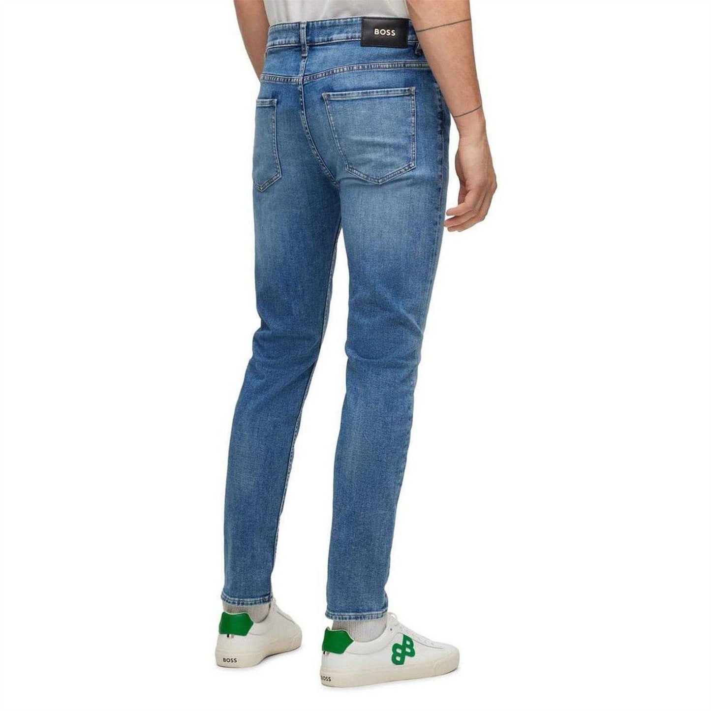 Turquoise - Back - Boss Mens Leather Patch Jeans