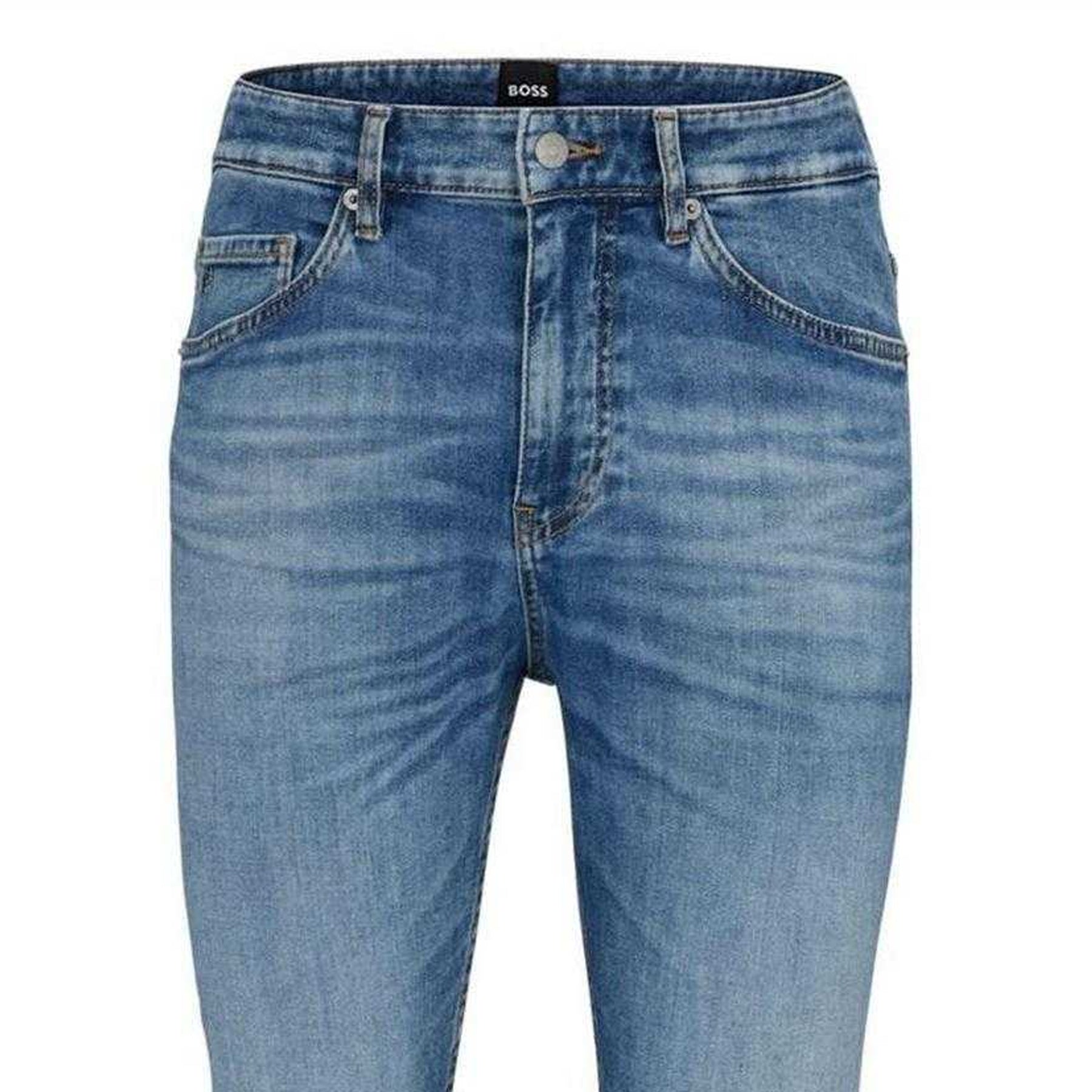 Turquoise - Side - Boss Mens Leather Patch Jeans