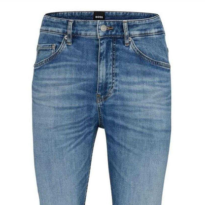 Turquoise - Side - Boss Mens Leather Patch Jeans