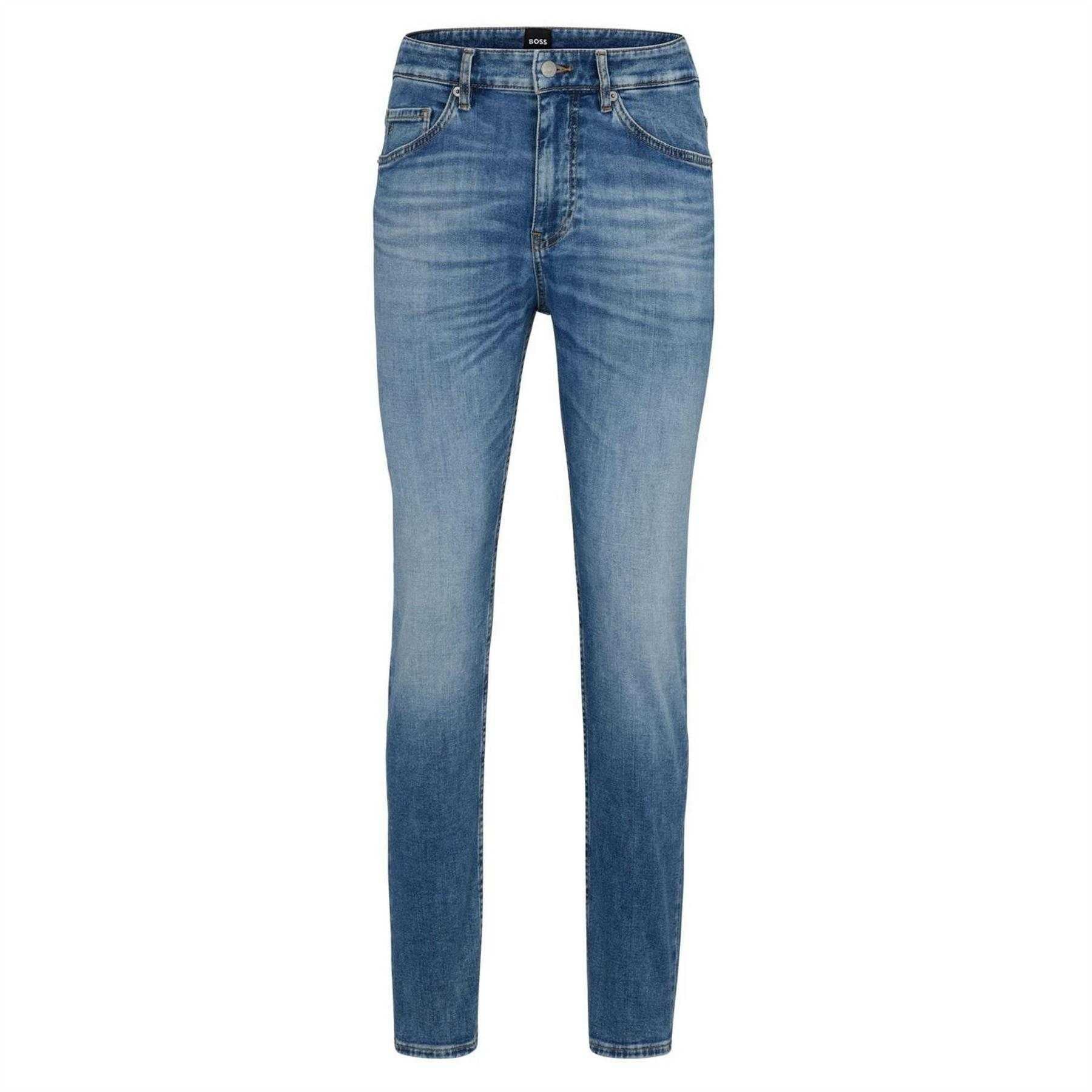 Turquoise - Front - Boss Mens Leather Patch Jeans