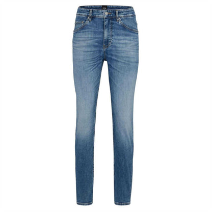 Turquoise - Front - Boss Mens Leather Patch Jeans