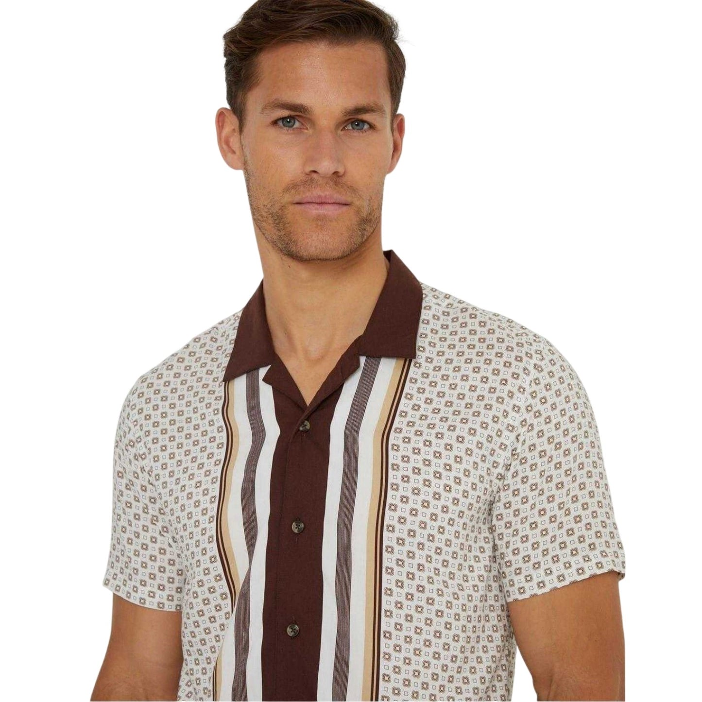 Cream - Side - Threadbare Mens Patterned Shirt