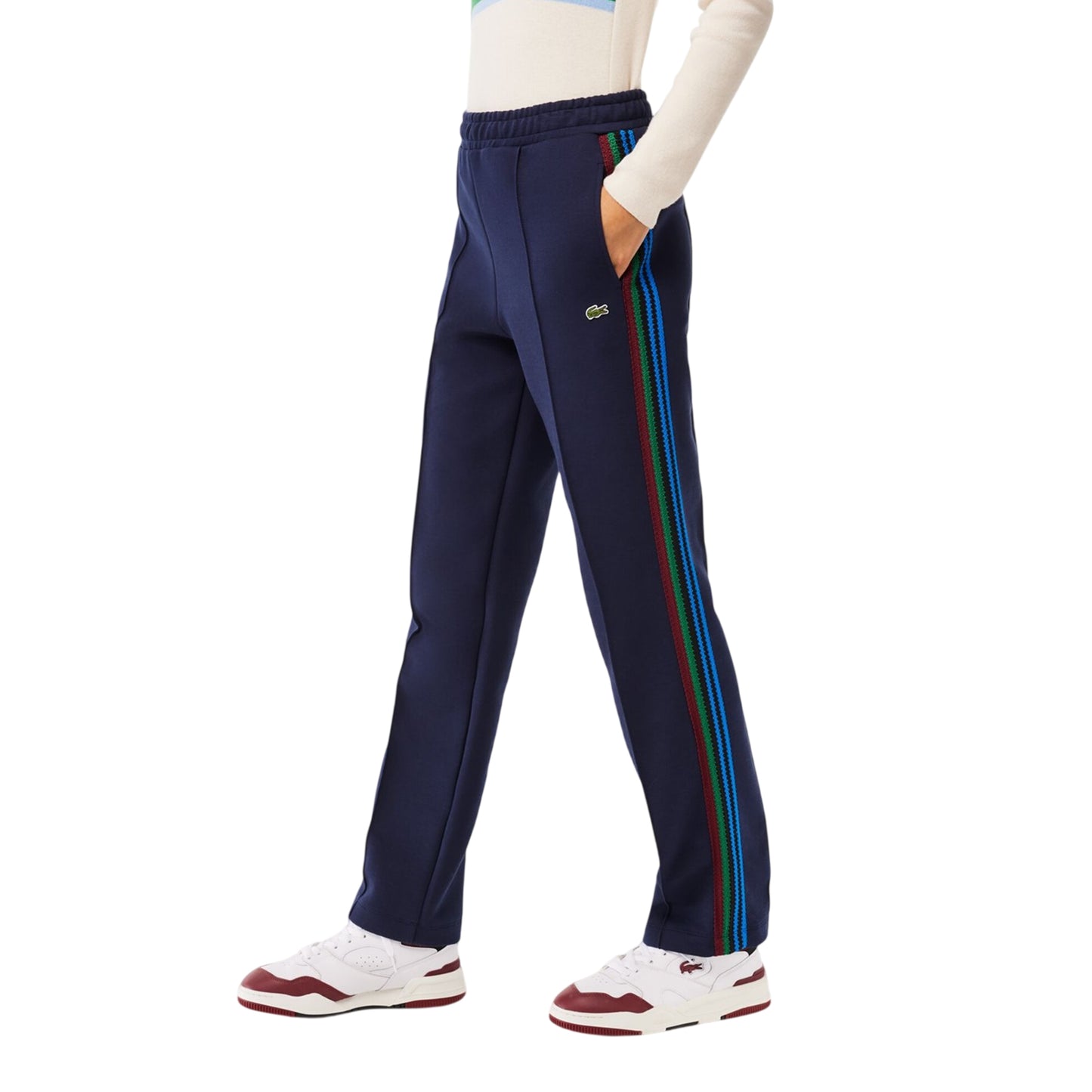 Navy Blue - Side - Lacoste Womens-Ladies Side Stripe Regular Tracksuit Bottoms
