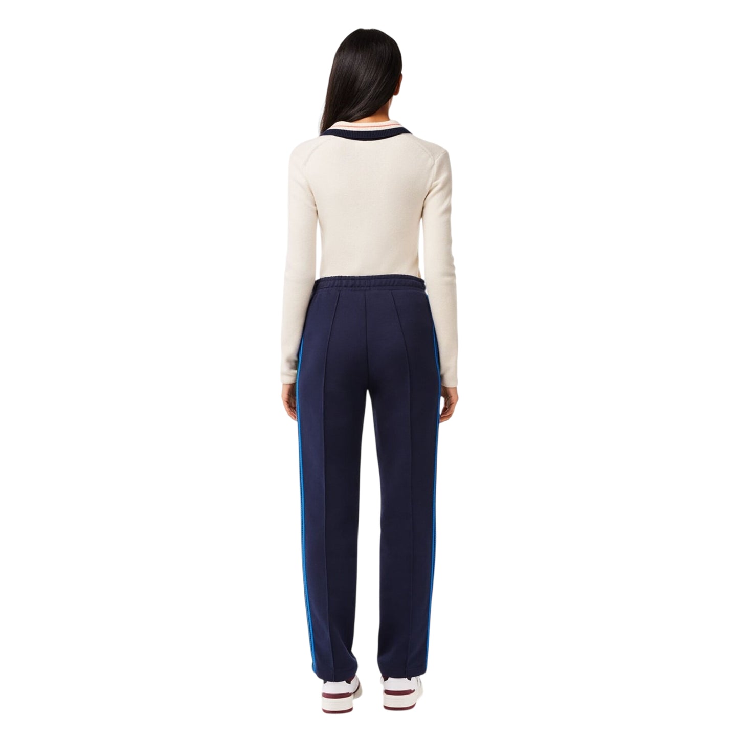 Navy Blue - Pack Shot - Lacoste Womens-Ladies Side Stripe Regular Tracksuit Bottoms