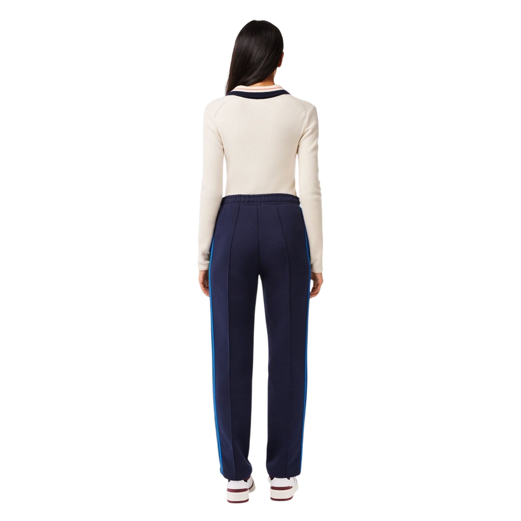 Navy Blue - Pack Shot - Lacoste Womens-Ladies Side Stripe Regular Tracksuit Bottoms