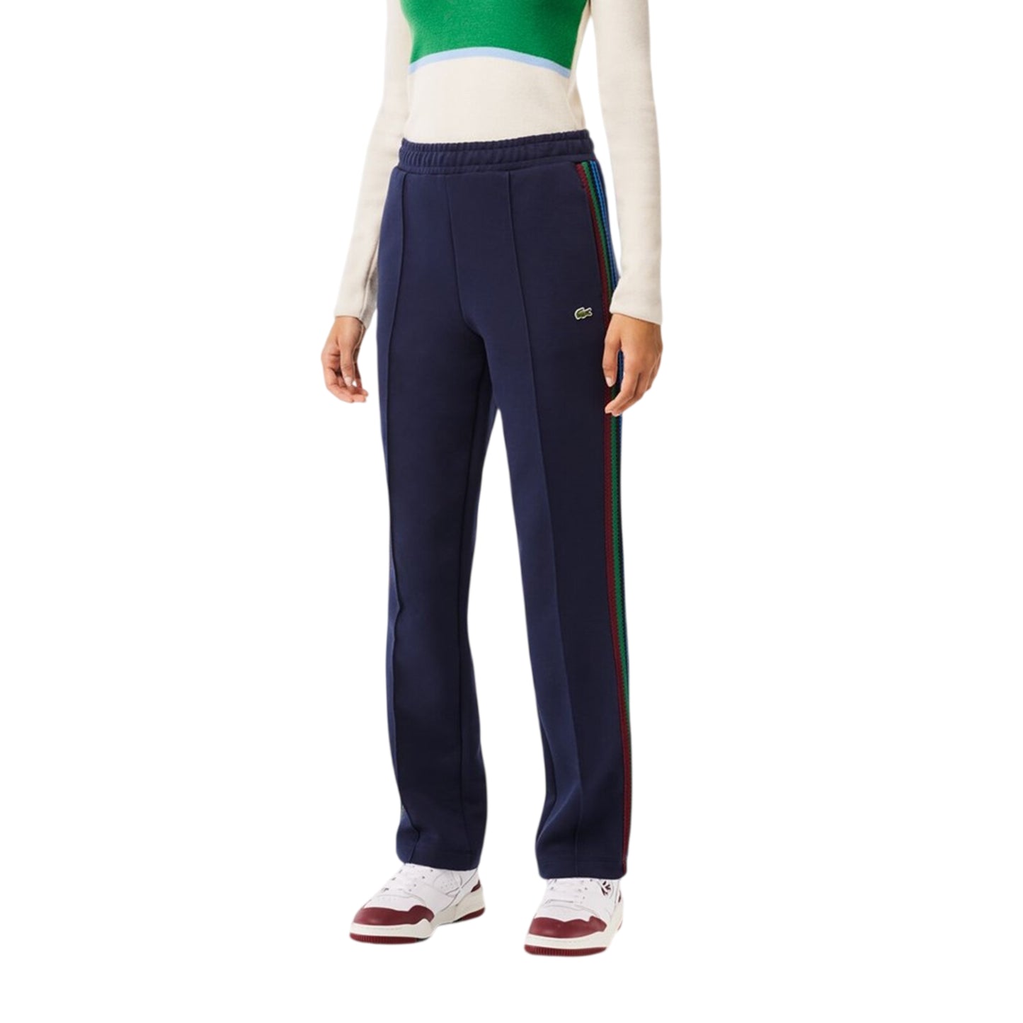 Navy Blue - Front - Lacoste Womens-Ladies Side Stripe Regular Tracksuit Bottoms