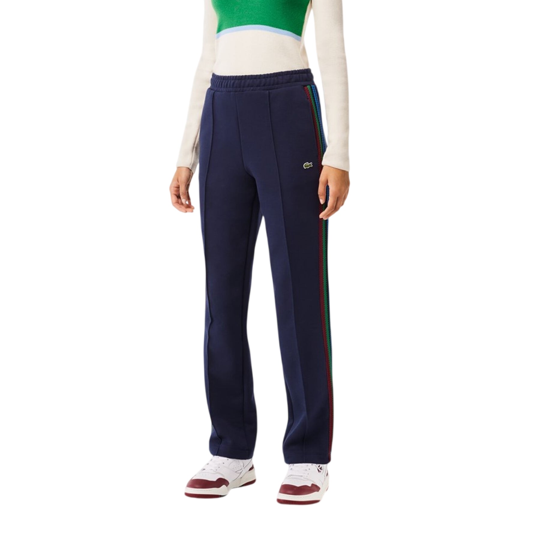 Navy Blue - Front - Lacoste Womens-Ladies Side Stripe Regular Tracksuit Bottoms