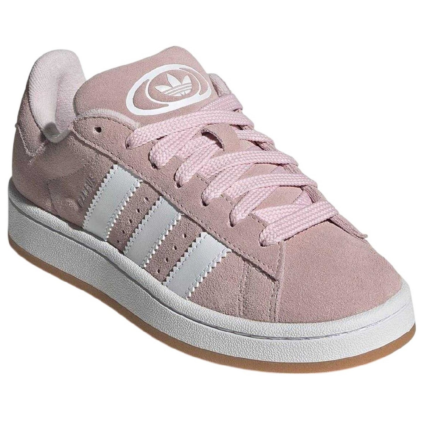 Pink-White - Front - Adidas Childrens-Kids Campus 00s Suede Flat Trainers