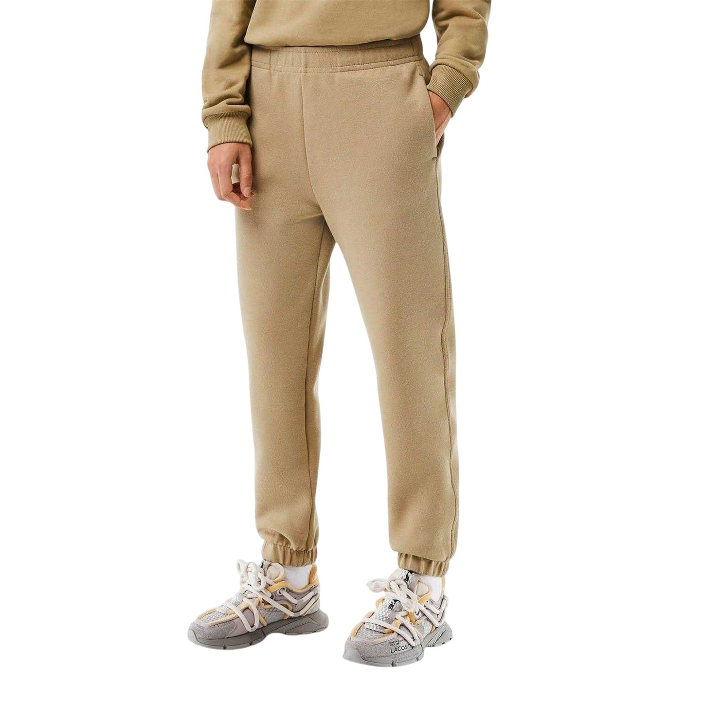 Nude - Side - Lacoste Womens-Ladies Cotton Blend Loose Fit Joggers
