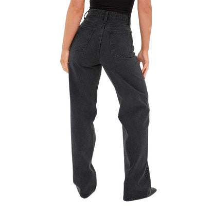 Black - Back - I Saw It First Womens-Ladies Embellished Straight Leg High Rise Jeans
