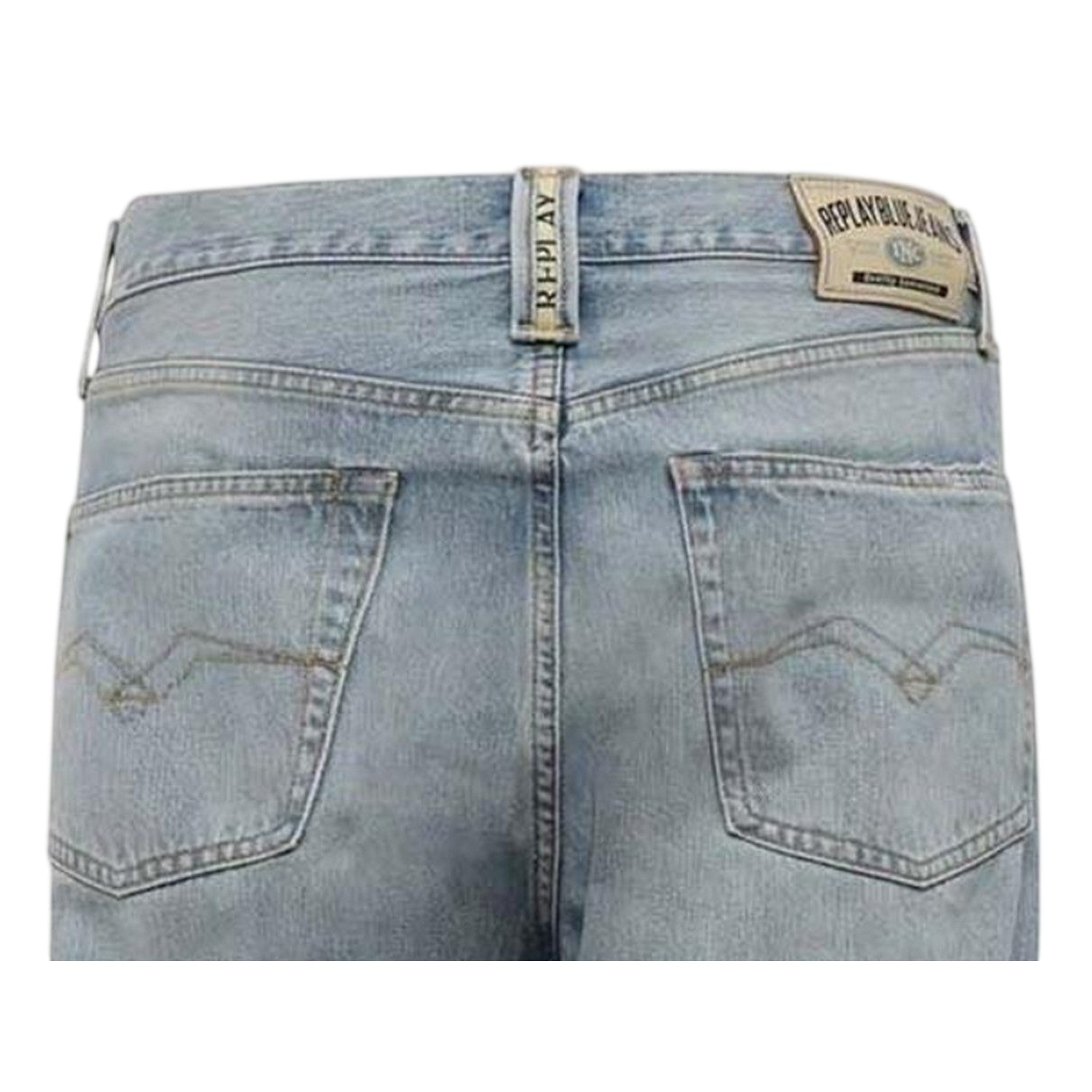 Blue - Side - Replay Mens Denim Straight Jeans