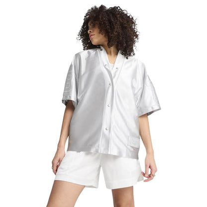 Frost Gray - Lifestyle - Puma Womens-Ladies Printed Relaxed Fit Overshirt