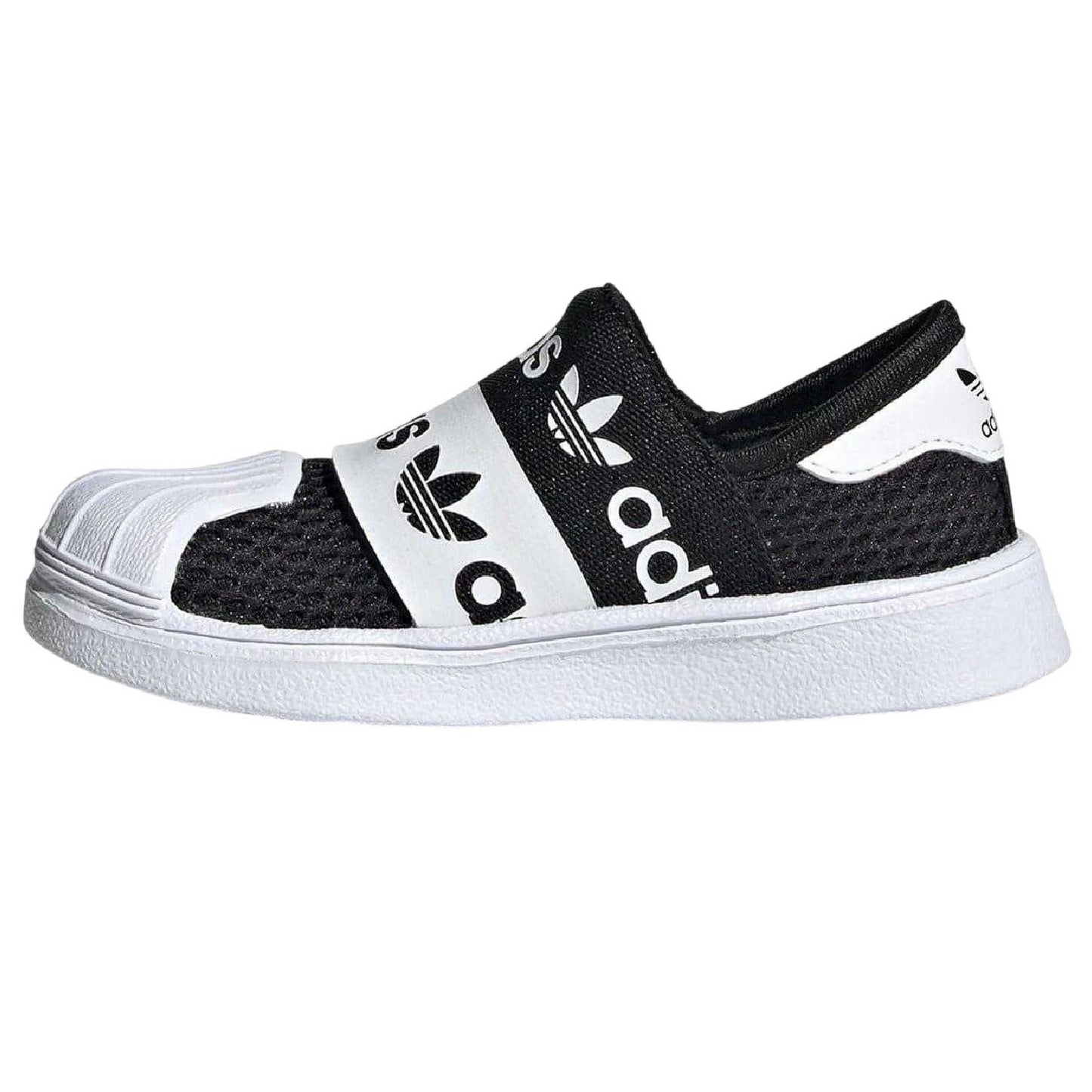 White-Black - Side - Adidas Childrens-Kids Superstar Mesh Trainers
