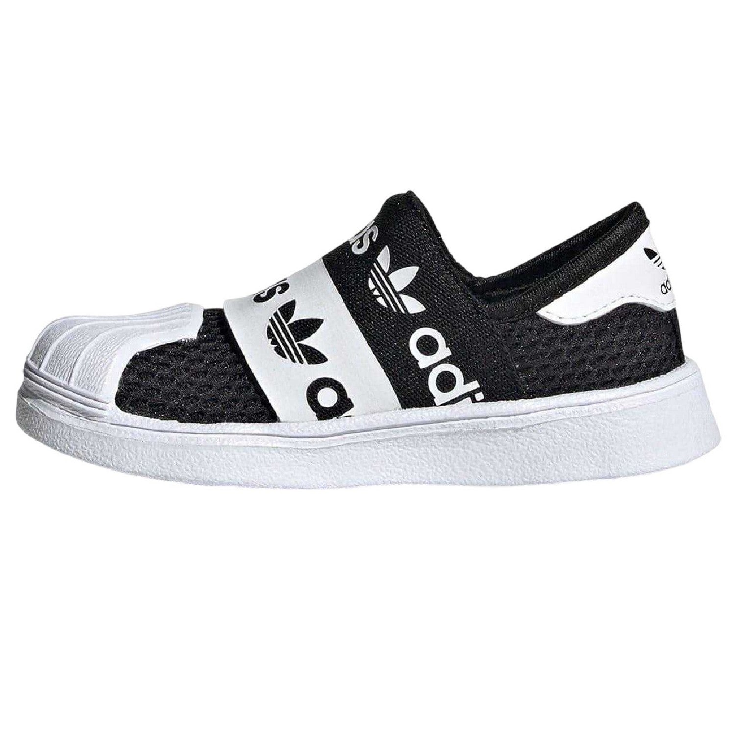 White-Black - Side - Adidas Childrens-Kids Superstar Mesh Trainers