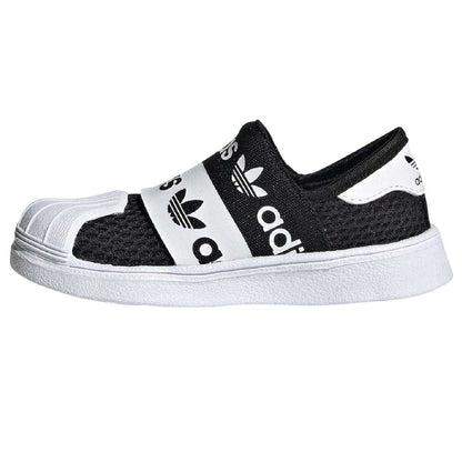 White-Black - Side - Adidas Childrens-Kids Superstar Mesh Trainers