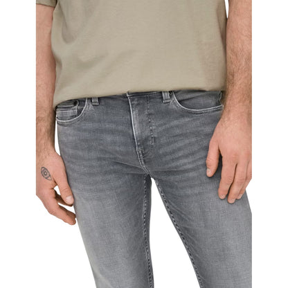 Medium Grey - Side - Only Mens Logo 5 Pockets Slim Jeans